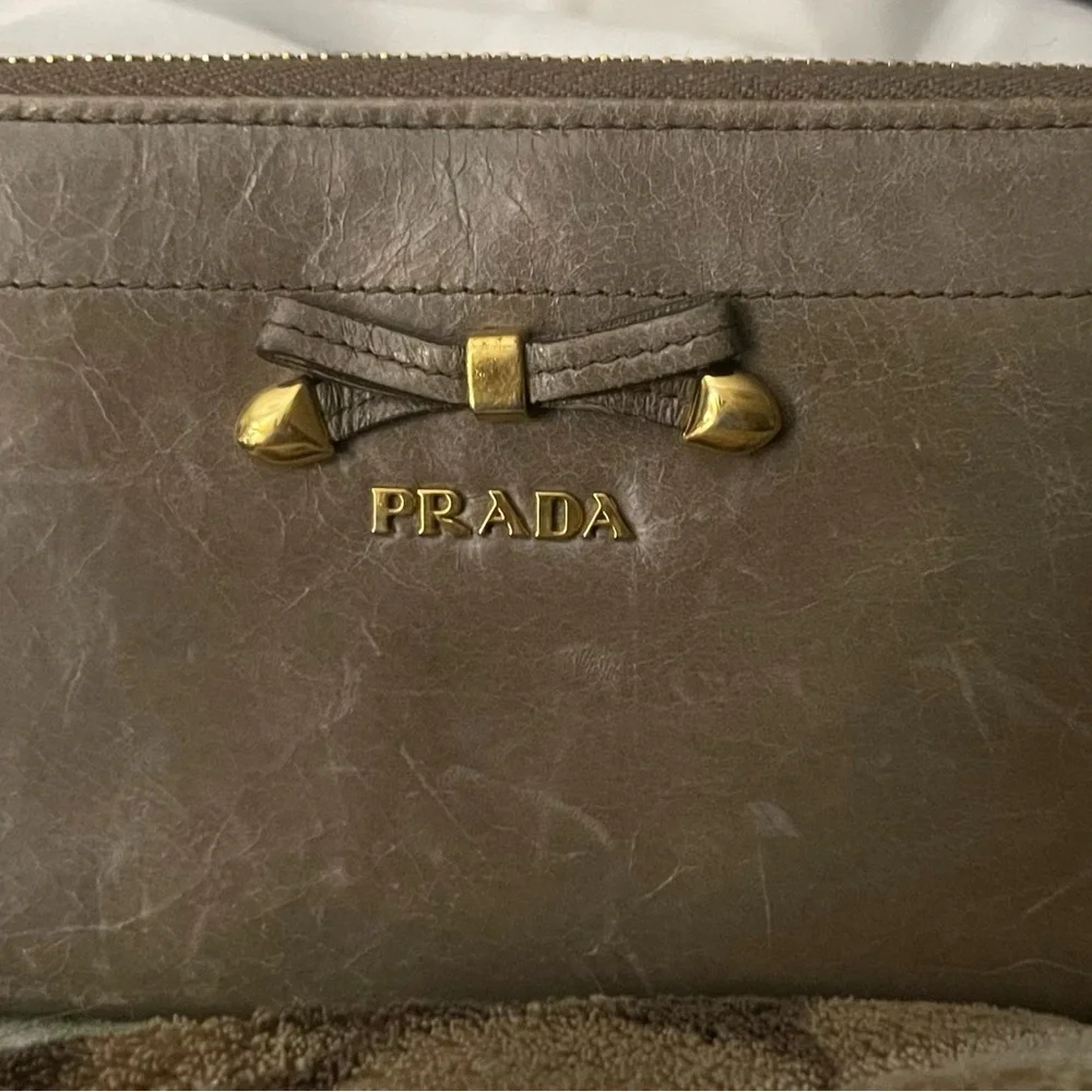 Prada Vitello shine F Argilla /beige Leather long wallet with Gold Details